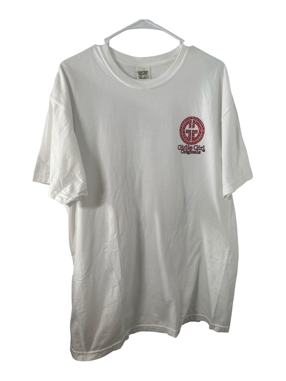 NWOT Girly Girl Originals White Graphic Crewneck T-Shirt with Orange Logo Large